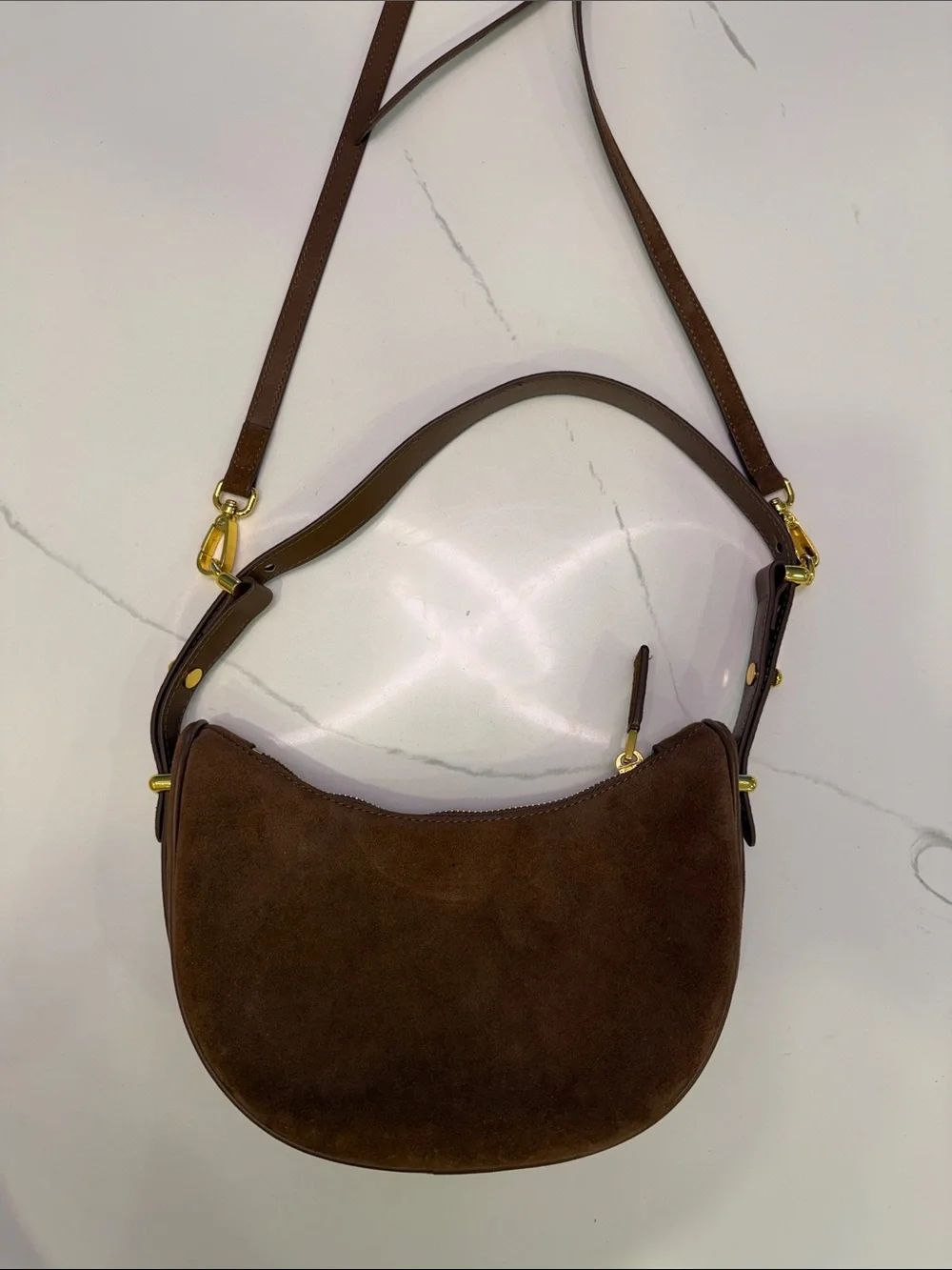 Arque Brown Suede Shoulder/Crossbody Bag with Tassel Charm